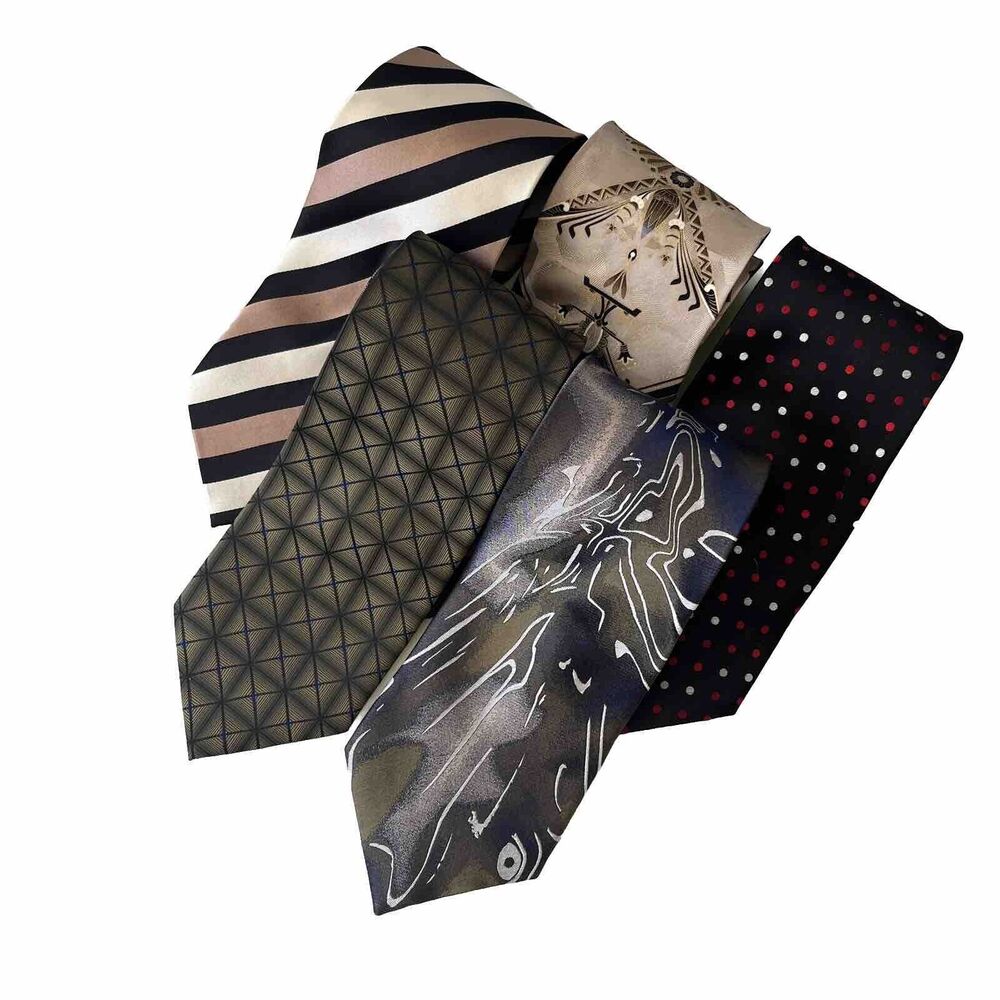 Lot Of 5 Fabio Fazio Silk Ties Striped Geometric Abstract Polka Dot